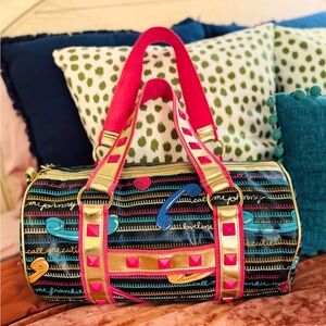 Vtg Betsey Johnson Y2K Black Call Me Betseyville Phone Barrel Bag Dress Handbag